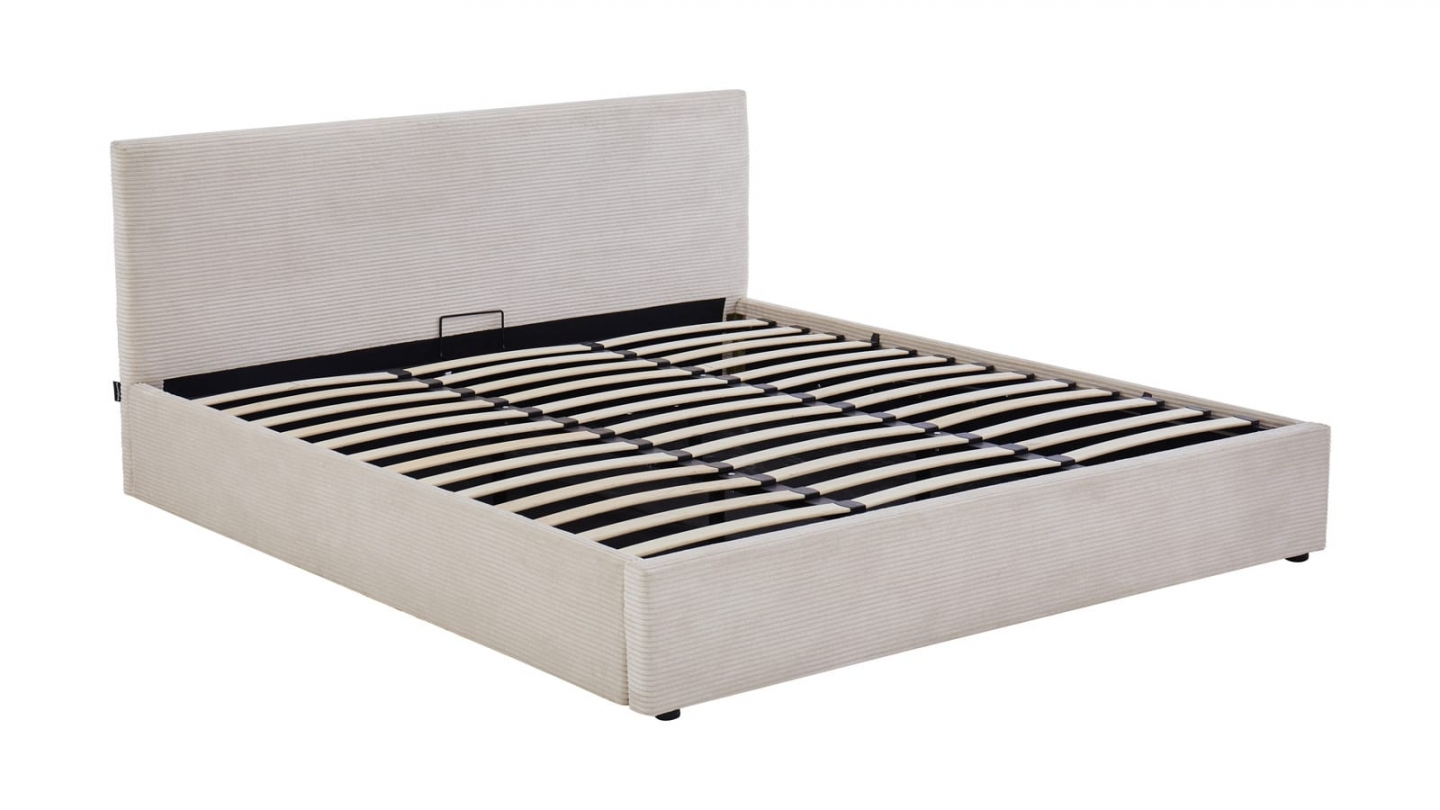Ensemble Lit coffre adulte 180x200cm avec tête de lit en velours côtelé beige - Tina + Matelas mémoire de forme - Memo HR Ensemble Lit coffre adulte 180x200cm avec tête de lit en velours côtelé beige - Tina + Matelas mémoire de forme - Memo HR