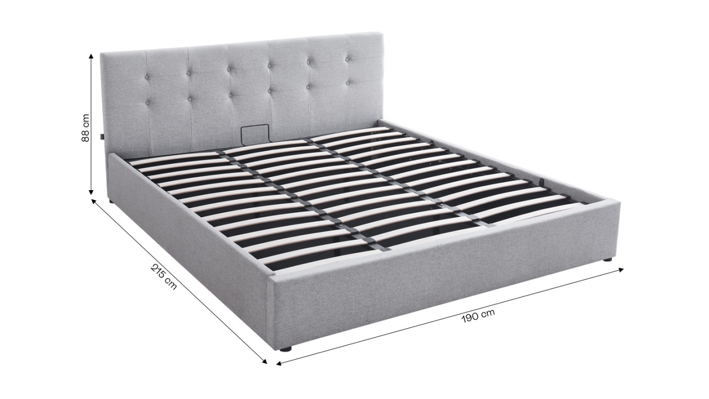 Ensemble Lit coffre adulte 180x200cm avec tête de lit en tissu gris - Tina + Matelas mémoire de forme - Memo HR