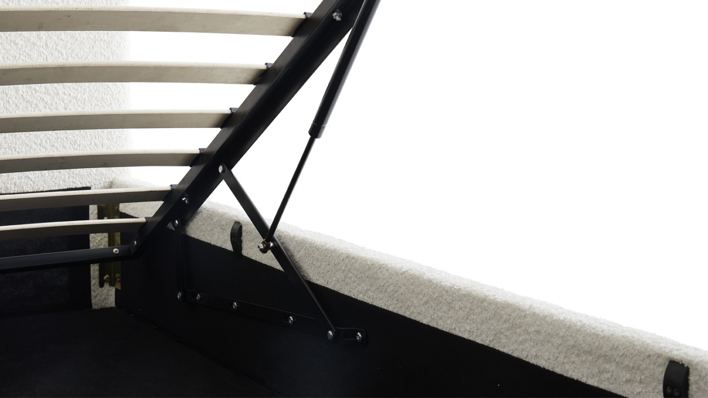 Ensemble Lit coffre adulte 180x200cm avec tête de lit en tissu bouclé beige - Tina + Matelas mémoire de forme - Memo HR