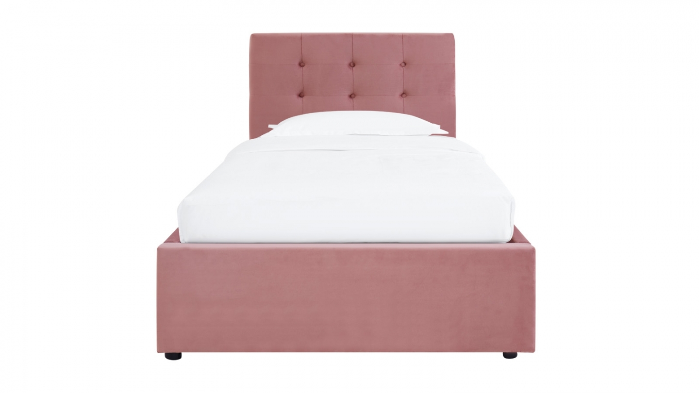 Ensemble Lit coffre adulte 90x190cm avec tête de lit en velours rose - Tina + Matelas ressorts ensachés - Spring Elite