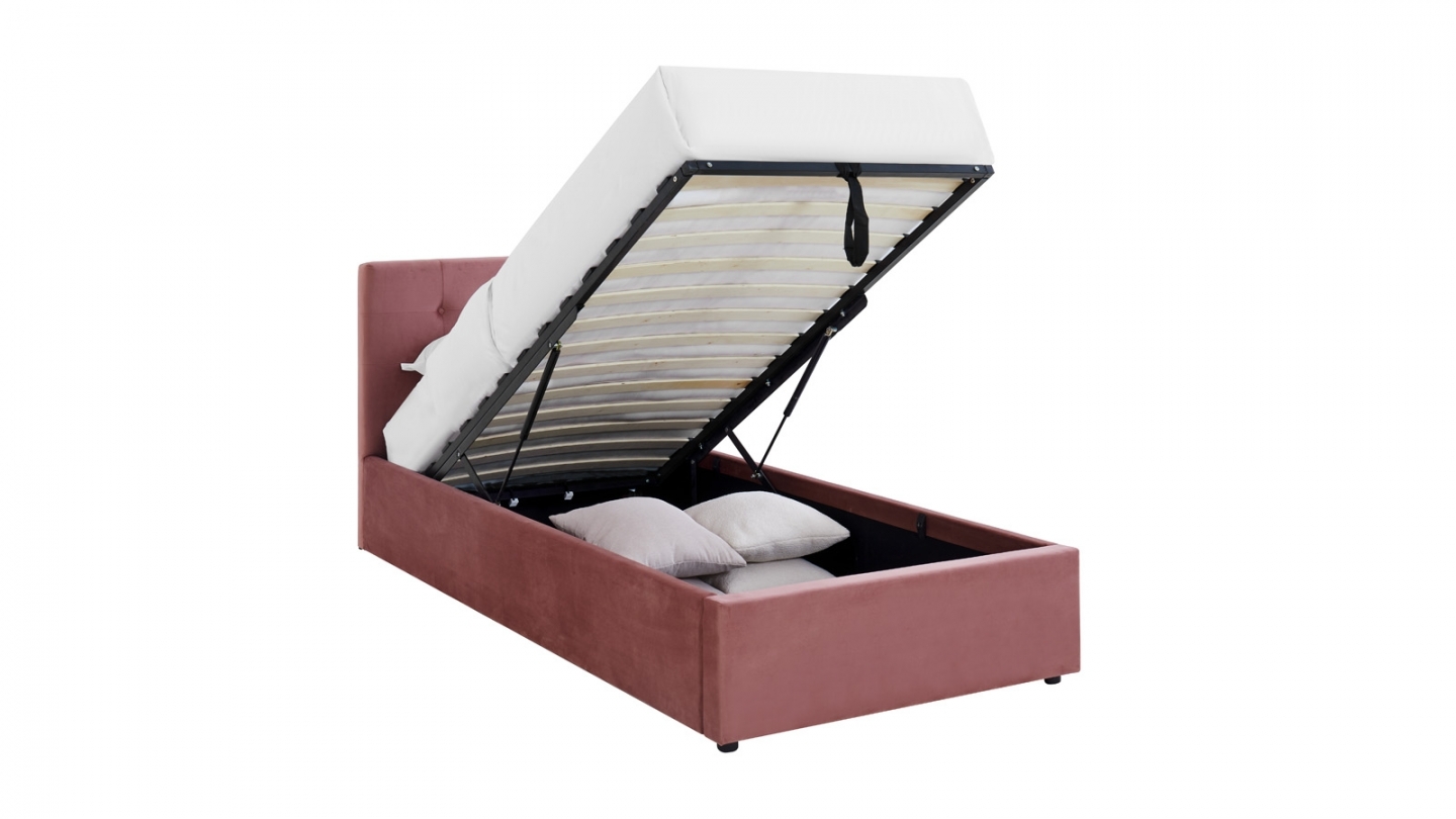 Ensemble Lit coffre adulte 90x190cm avec tête de lit en velours rose - Tina + Matelas ressorts ensachés - Spring Elite