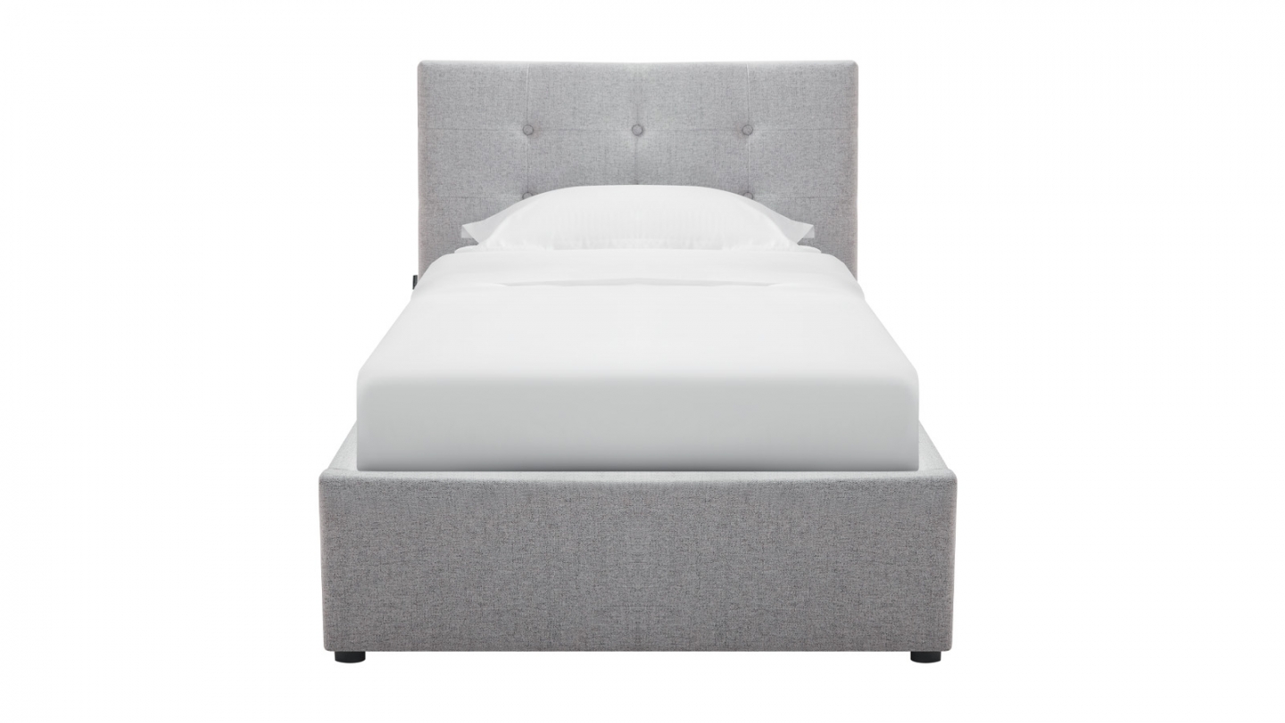 Ensemble Lit coffre adulte 90x190cm avec tête de lit en tissu gris - Tina + Matelas ressorts ensachés - Spring Elite
