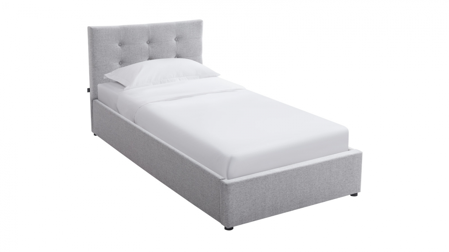 Ensemble Lit coffre adulte 90x190cm avec tête de lit en tissu gris - Tina + Matelas ressorts ensachés - Spring Elite