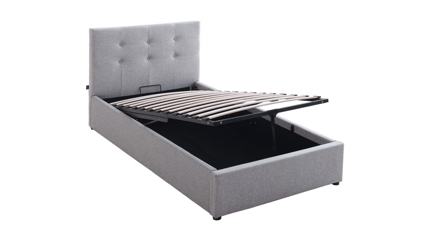 Ensemble Lit coffre adulte 90x190cm avec tête de lit en tissu gris - Tina + Matelas ressorts ensachés - Spring Elite