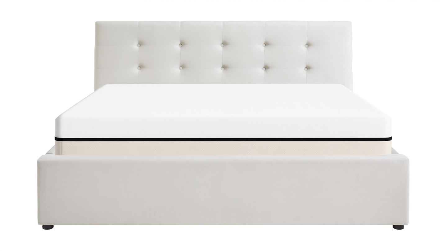 Ensemble Lit coffre adulte 140x190cm avec tête de lit en velours beige - Tina + Matelas ressorts ensachés - Spring Elite