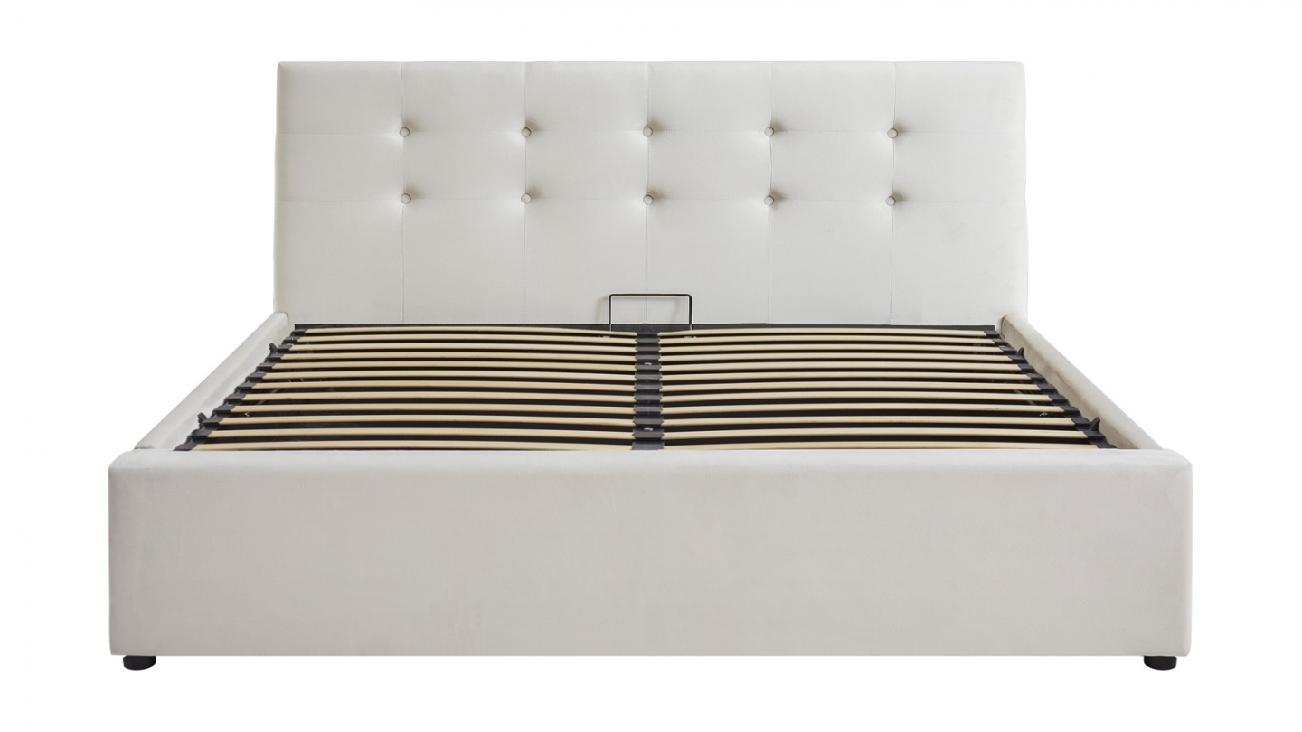 Ensemble Lit coffre adulte 140x190cm avec tête de lit en velours beige - Tina + Matelas ressorts ensachés - Spring Elite