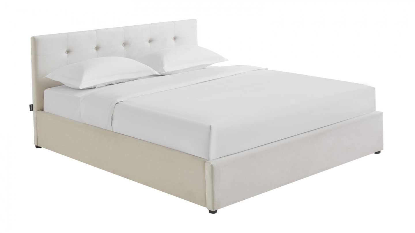 Ensemble Lit coffre adulte 140x190cm avec tête de lit en velours beige - Tina + Matelas ressorts ensachés - Spring Elite