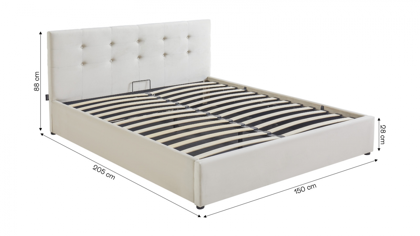 Ensemble Lit coffre adulte 140x190cm avec tête de lit en velours beige - Tina + Matelas ressorts ensachés - Spring Elite