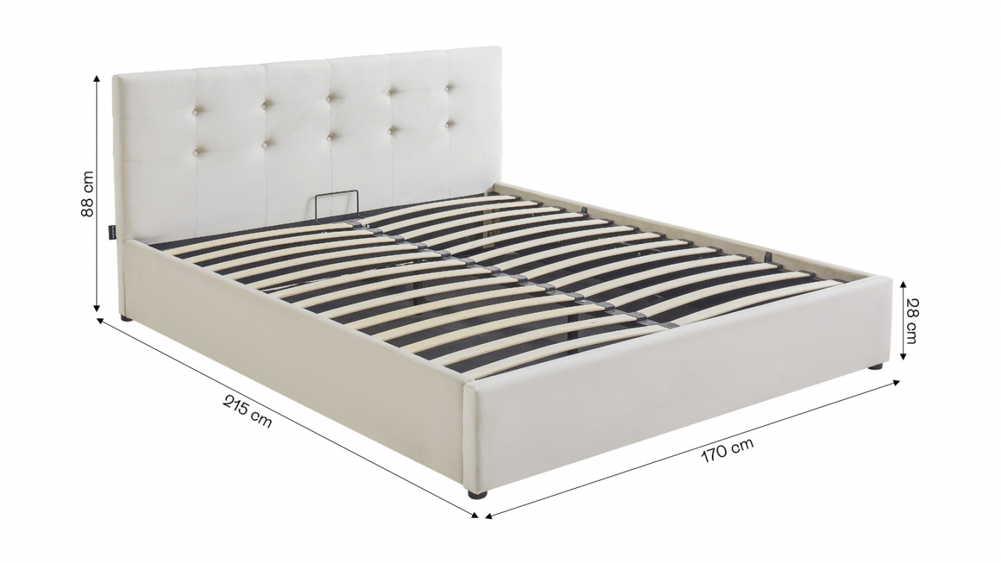 Ensemble Lit coffre adulte 160x200cm avec tête de lit en velours beige - Tina + Matelas mémoire de forme - Dual Confort