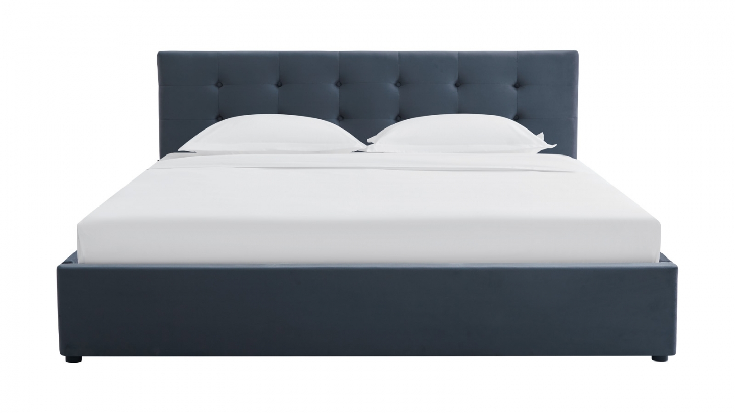 Ensemble Lit coffre adulte 140x190cm avec tête de lit en velours gris foncé - Tina + Matelas ressorts ensachés - Spring Elite
