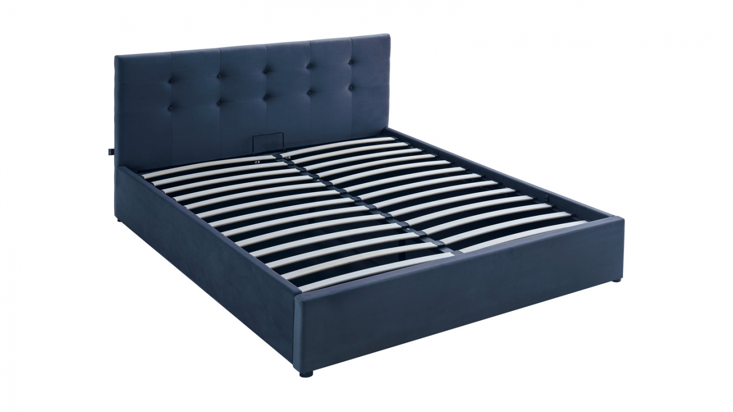 Ensemble Lit coffre adulte 140x190cm avec tête de lit en velours gris foncé - Tina + Matelas mémoire de forme - Dual Confort