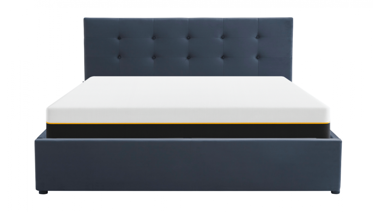Ensemble Lit coffre adulte 180x200cm avec tête de lit en velours gris foncé - Tina + Matelas mémoire de forme - Dual Confort