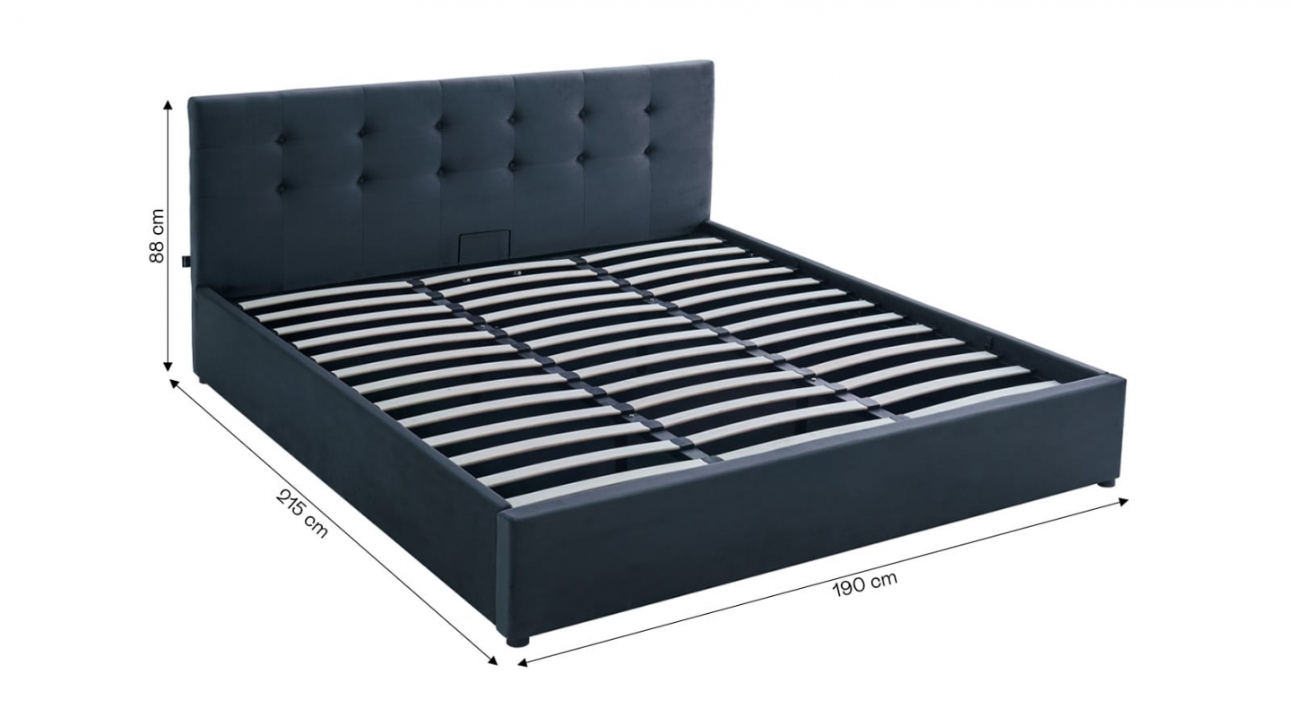 Ensemble Lit coffre adulte 180x200cm avec tête de lit en velours gris foncé - Tina + Matelas mémoire de forme - Dual Confort