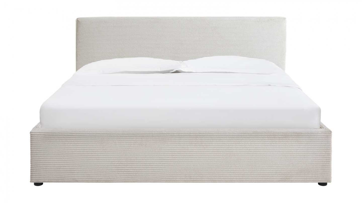 Ensemble Lit coffre adulte 140x190cm avec tête de lit en velours côtelé beige - Tina + Matelas ressorts ensachés - Spring Elite