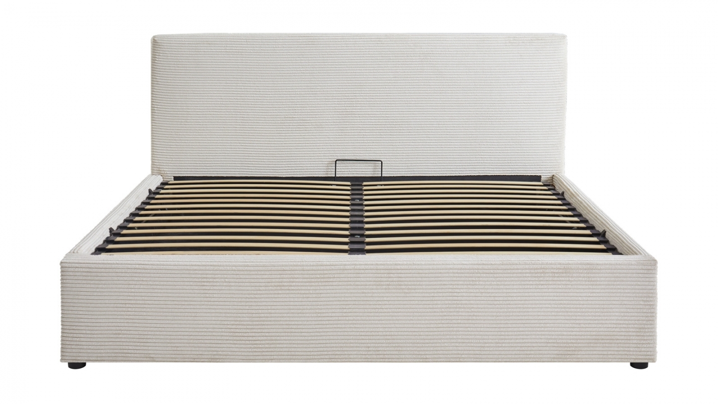 Ensemble Lit coffre adulte 140x190cm avec tête de lit en velours côtelé beige - Tina + Matelas ressorts ensachés - Spring Elite