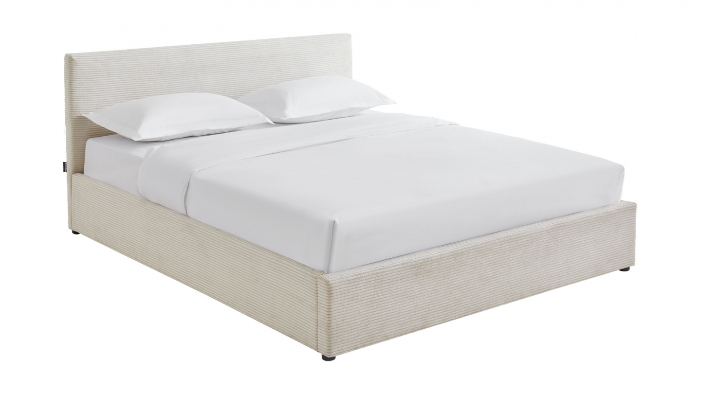 Ensemble Lit coffre adulte 140x190cm avec tête de lit en velours côtelé beige - Tina + Matelas ressorts ensachés - Spring Elite