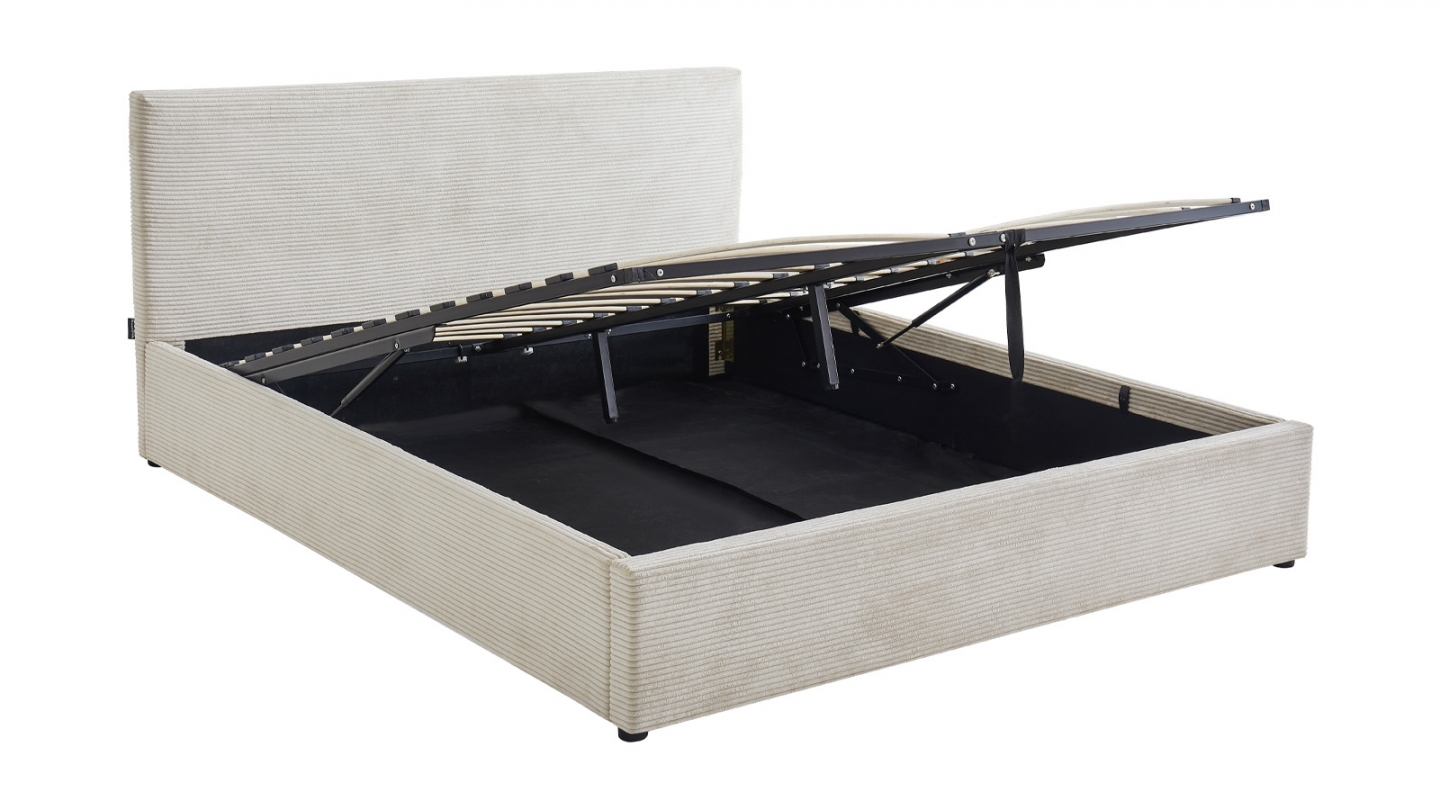 Ensemble Lit coffre adulte 140x190cm avec tête de lit en velours côtelé beige - Tina + Matelas ressorts ensachés - Spring Elite