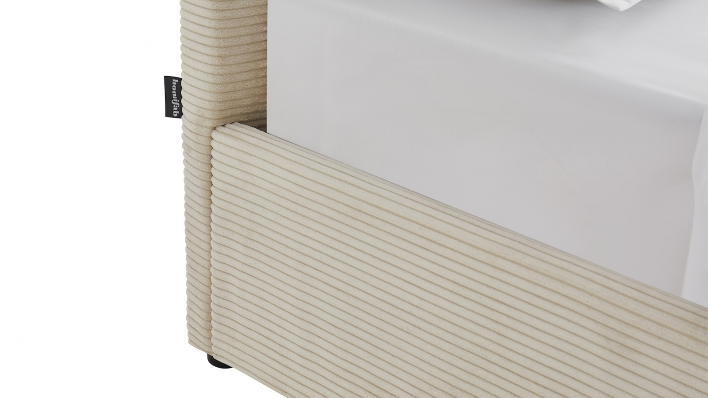 Ensemble Lit coffre adulte 140x190cm avec tête de lit en velours côtelé beige - Tina + Matelas ressorts ensachés - Spring Elite