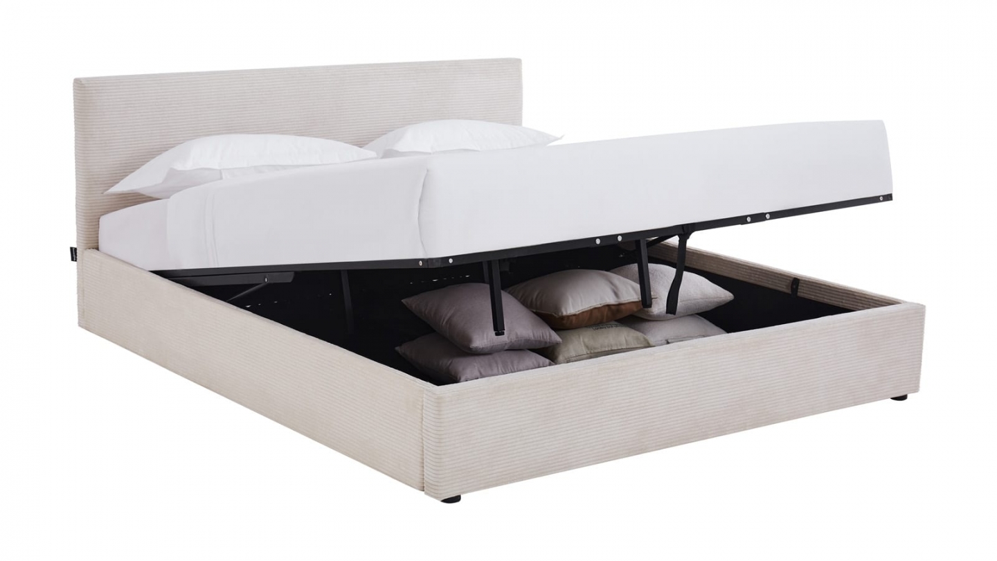 Ensemble Lit coffre adulte 180x200cm avec tête de lit en velours côtelé beige - Tina + Matelas ressorts ensachés - Spring Elite Ensemble Lit coffre adulte 180x200cm avec tête de lit en velours côtelé beige - Tina + Matelas ressorts ensachés - Spring Elite