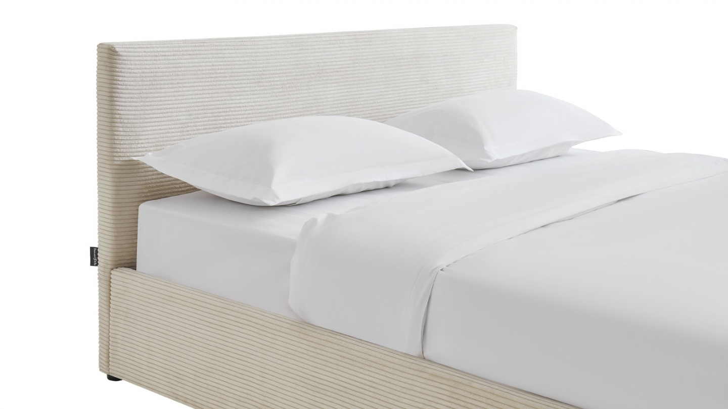 Ensemble Lit coffre adulte 160x200cm avec tête de lit en velours côtelé beige - Tina + Matelas mémoire de forme - Dual Confort