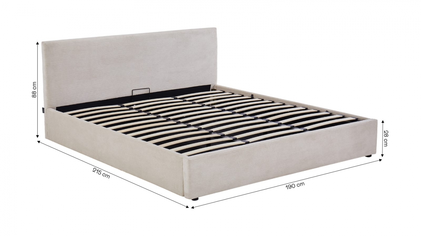 Ensemble Lit coffre adulte 180x200cm avec tête de lit en velours côtelé beige - Tina + Matelas mémoire de forme - Dual Confort Ensemble Lit coffre adulte 180x200cm avec tête de lit en velours côtelé beige - Tina + Matelas mémoire de forme - Dual Confort