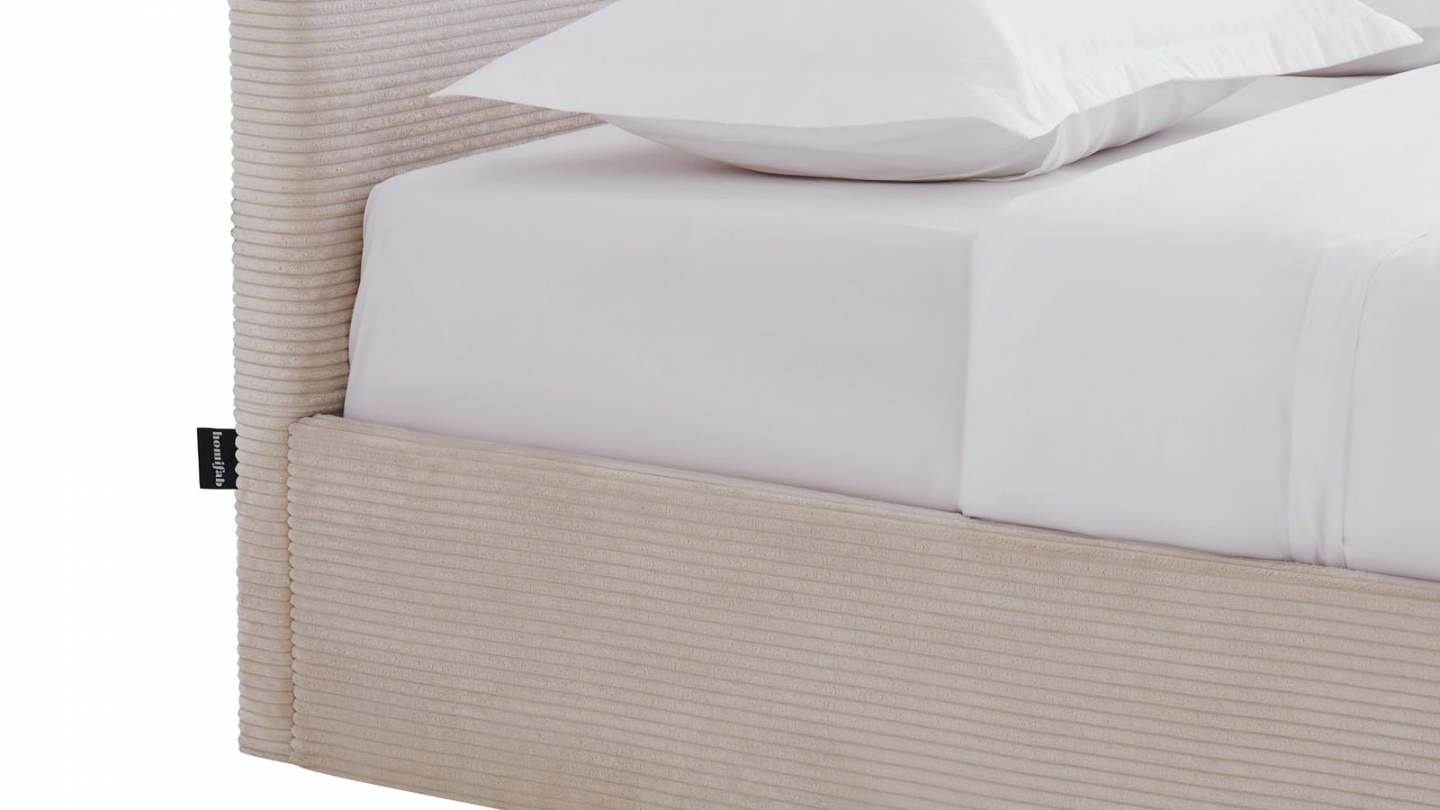 Ensemble Lit coffre adulte 180x200cm avec tête de lit en velours côtelé beige - Tina + Matelas mémoire de forme - Dual Confort Ensemble Lit coffre adulte 180x200cm avec tête de lit en velours côtelé beige - Tina + Matelas mémoire de forme - Dual Confort