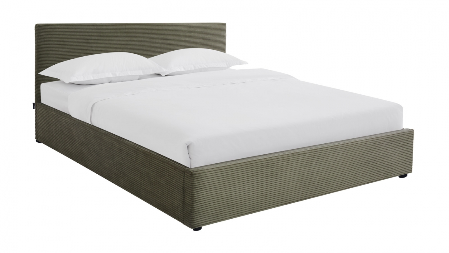 Ensemble Lit coffre adulte 140x190cm avec tête de lit en velours côtelé vert - Tina + Matelas ressorts ensachés - Spring Elite