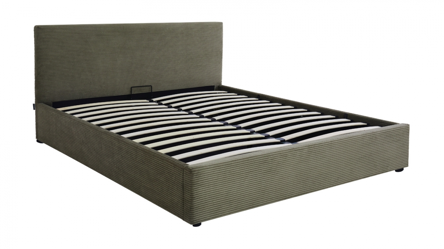 Ensemble Lit coffre adulte 140x190cm avec tête de lit en velours côtelé vert - Tina + Matelas ressorts ensachés - Spring Elite