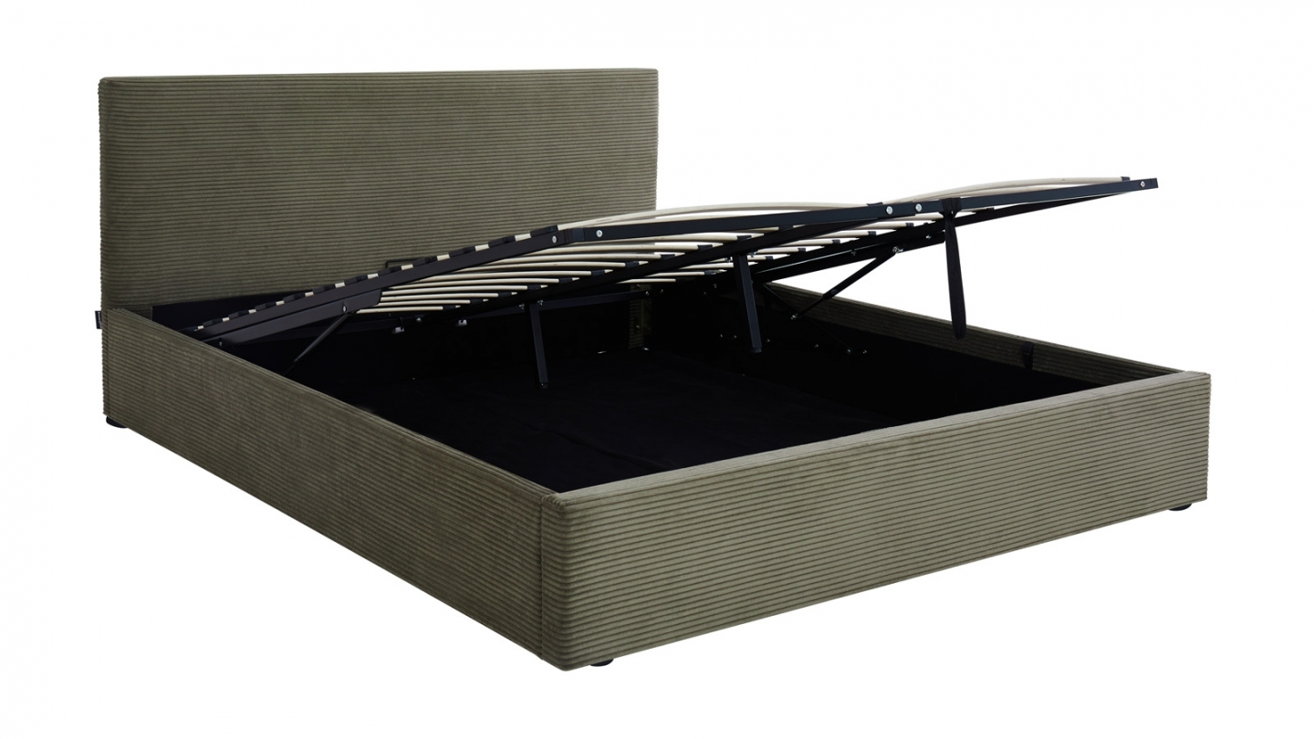 Ensemble Lit coffre adulte 140x190cm avec tête de lit en velours côtelé vert - Tina + Matelas ressorts ensachés - Spring Elite