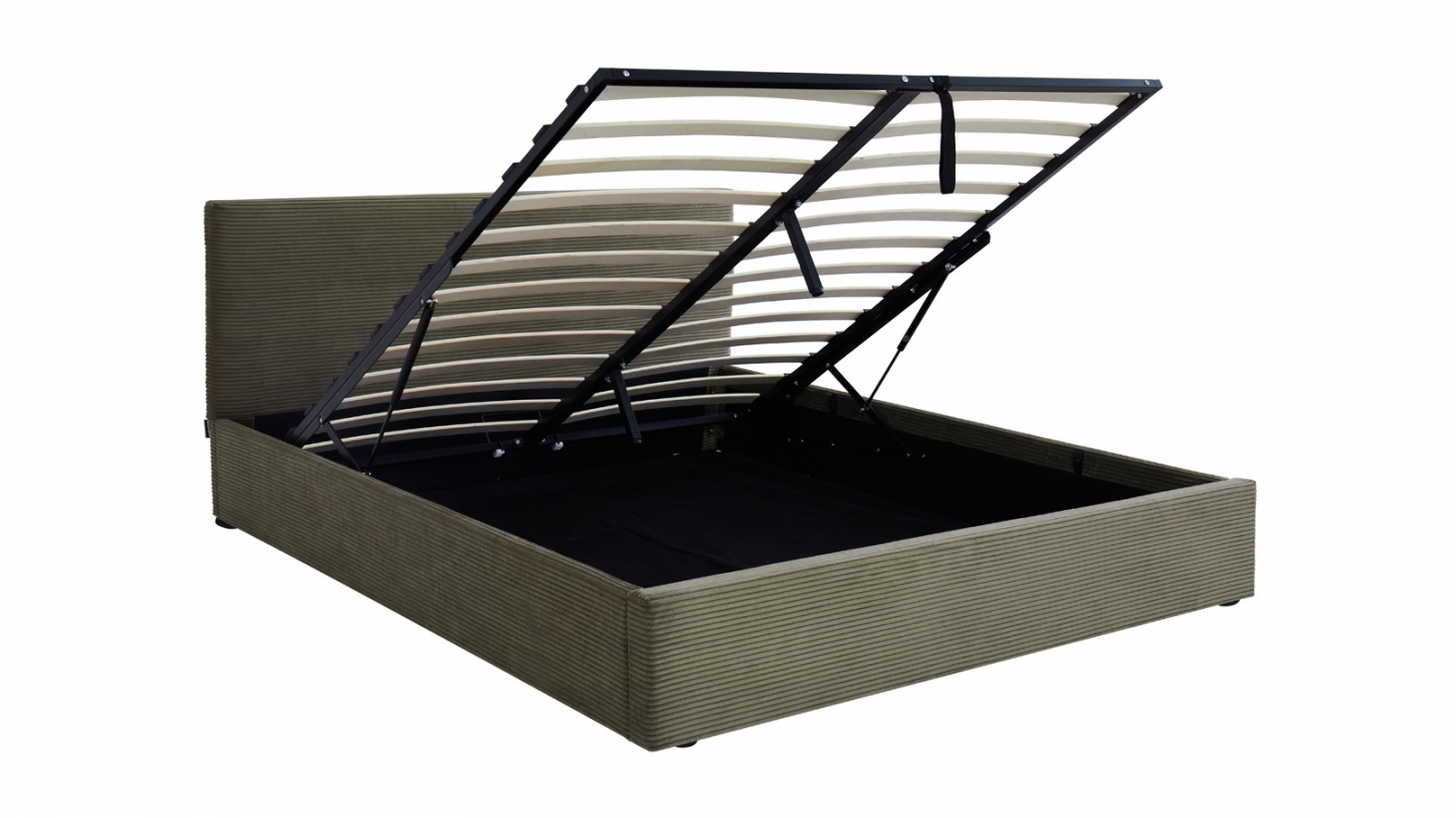 Ensemble Lit coffre adulte 140x190cm avec tête de lit en velours côtelé vert - Tina + Matelas ressorts ensachés - Spring Elite