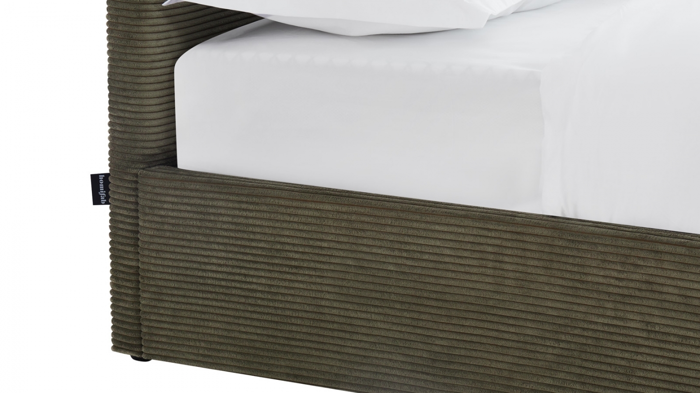 Ensemble Lit coffre adulte 140x190cm avec tête de lit en velours côtelé vert - Tina + Matelas ressorts ensachés - Spring Elite