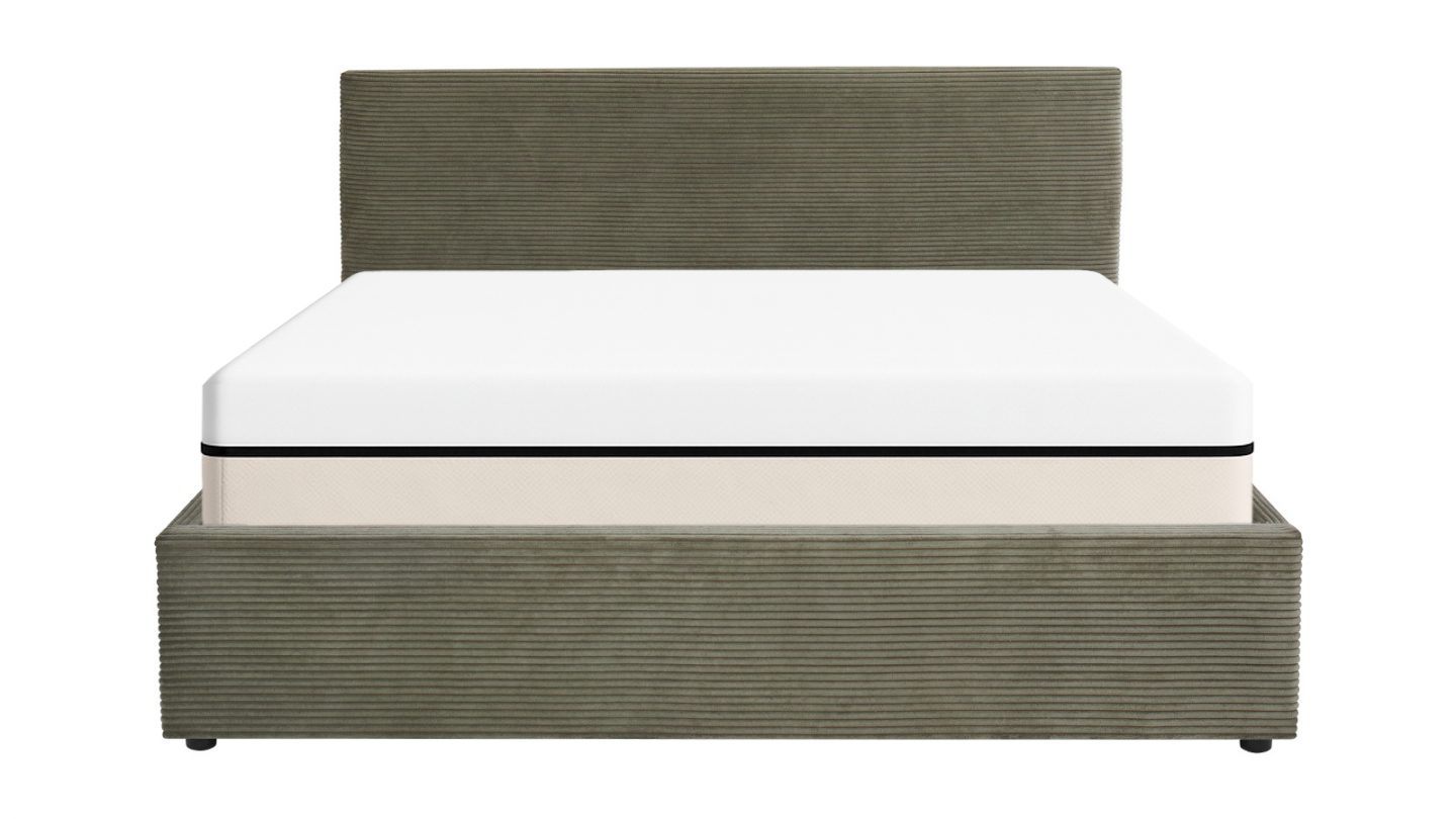 Ensemble Lit coffre adulte 160x200cm avec tête de lit en velours côtelé vert - Tina + Matelas ressorts ensachés - Spring Elite