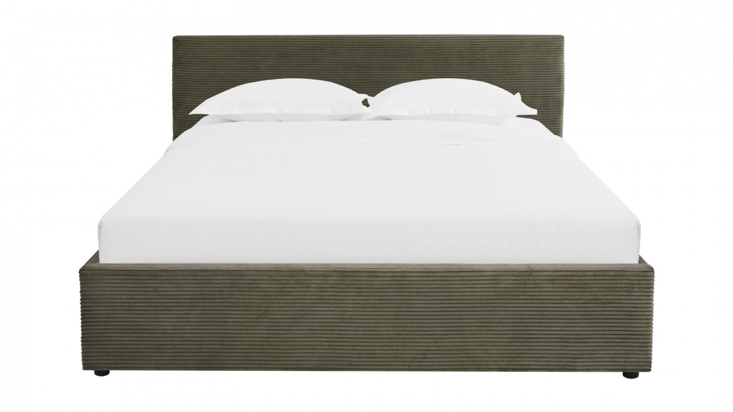 Ensemble Lit coffre adulte 160x200cm avec tête de lit en velours côtelé vert - Tina + Matelas ressorts ensachés - Spring Elite