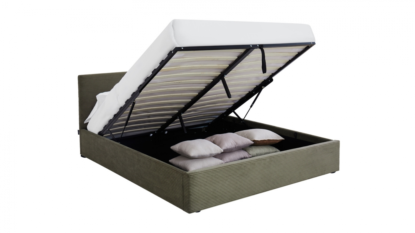 Ensemble Lit coffre adulte 140x190cm avec tête de lit en velours côtelé vert - Tina + Matelas mémoire de forme - Dual Confort Ensemble Lit coffre adulte 140x190cm avec tête de lit en velours côtelé vert - Tina + Matelas mémoire de forme - Dual Confort