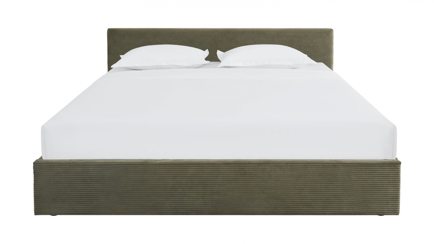 Ensemble Lit coffre adulte 160x200cm avec tête de lit en velours côtelé vert - Tina + Matelas mémoire de forme - Dual Confort