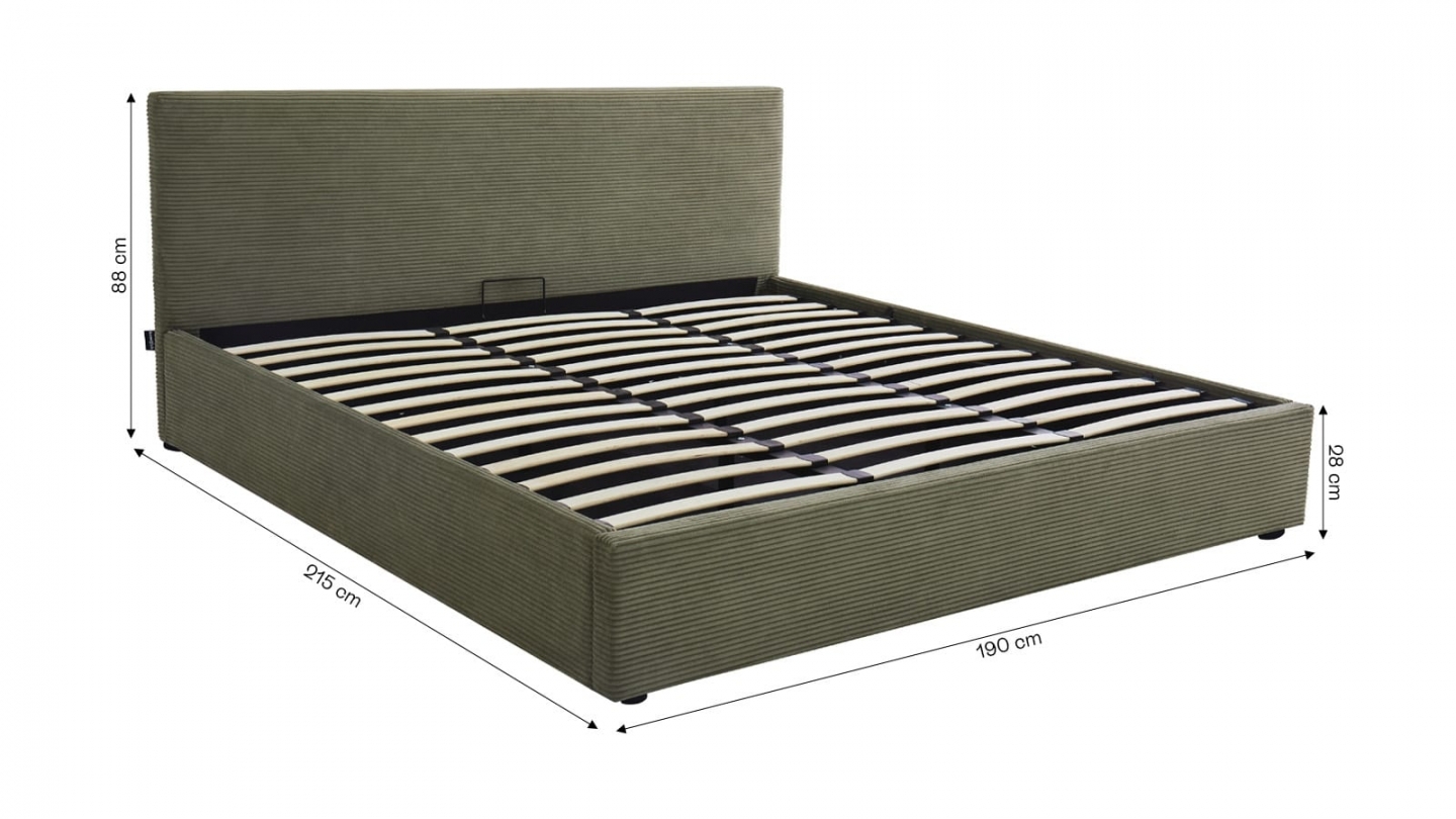 Ensemble Lit coffre adulte 160x200cm avec tête de lit en velours côtelé vert - Tina + Matelas mémoire de forme - Dual Confort