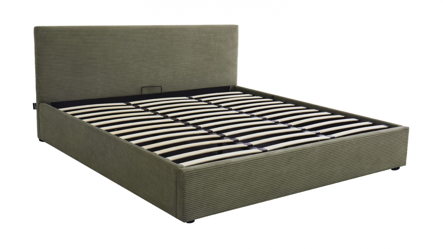 Ensemble Lit coffre adulte 160x200cm avec tête de lit en velours côtelé vert - Tina + Matelas mémoire de forme - Dual Confort