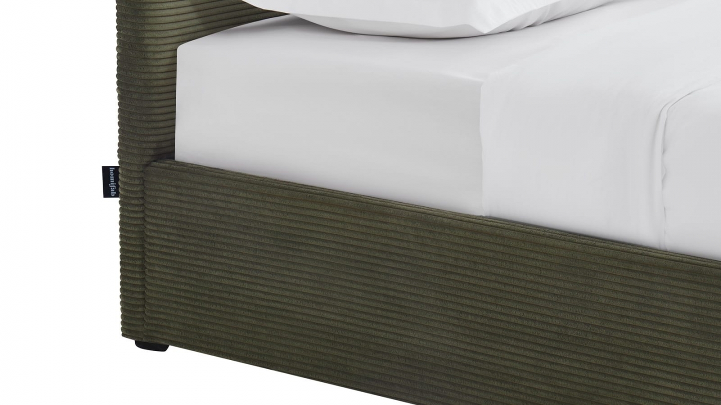 Ensemble Lit coffre adulte 160x200cm avec tête de lit en velours côtelé vert - Tina + Matelas mémoire de forme - Dual Confort