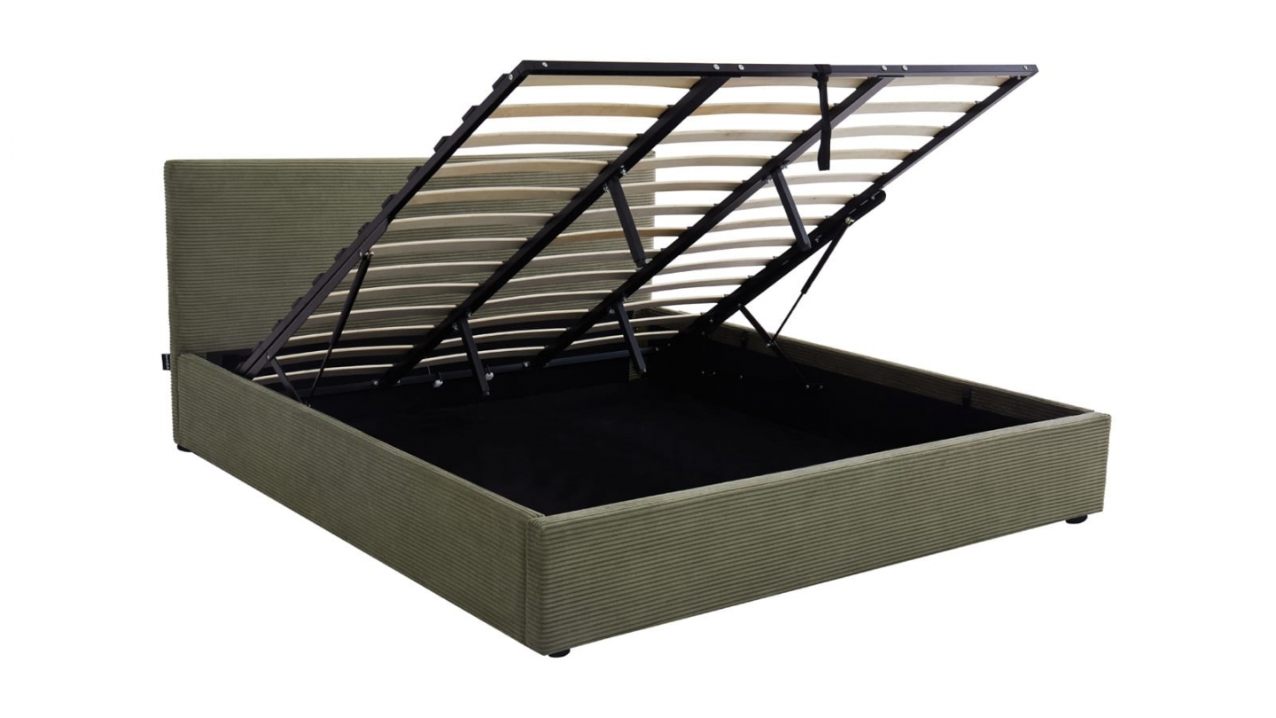 Ensemble Lit coffre adulte 180x200cm avec tête de lit en velours côtelé vert - Tina + Matelas mémoire de forme - Dual Confort