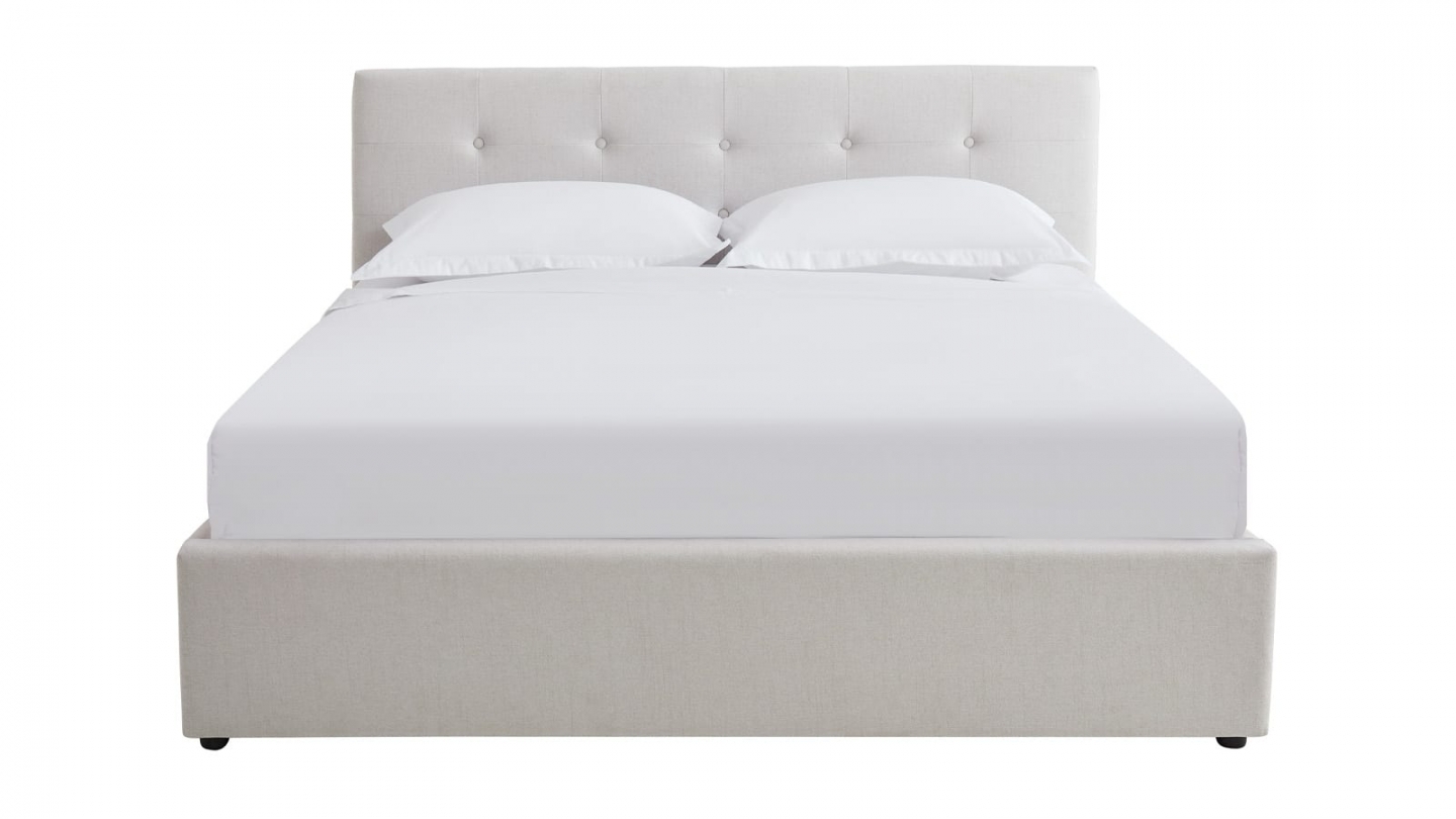 Ensemble Lit coffre adulte 140x190cm avec tête de lit en tissu beige - Tina + Matelas ressorts ensachés - Spring Elite