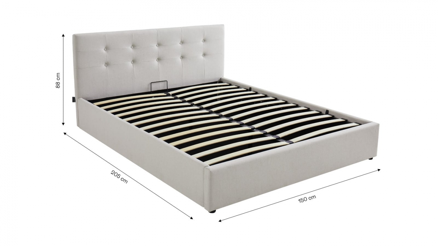 Ensemble Lit coffre adulte 140x190cm avec tête de lit en tissu beige - Tina + Matelas ressorts ensachés - Spring Elite
