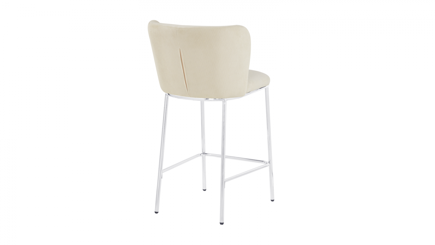 Lot de 2 tabourets de bar en velours côtelé beige, piètement chromé - Toma