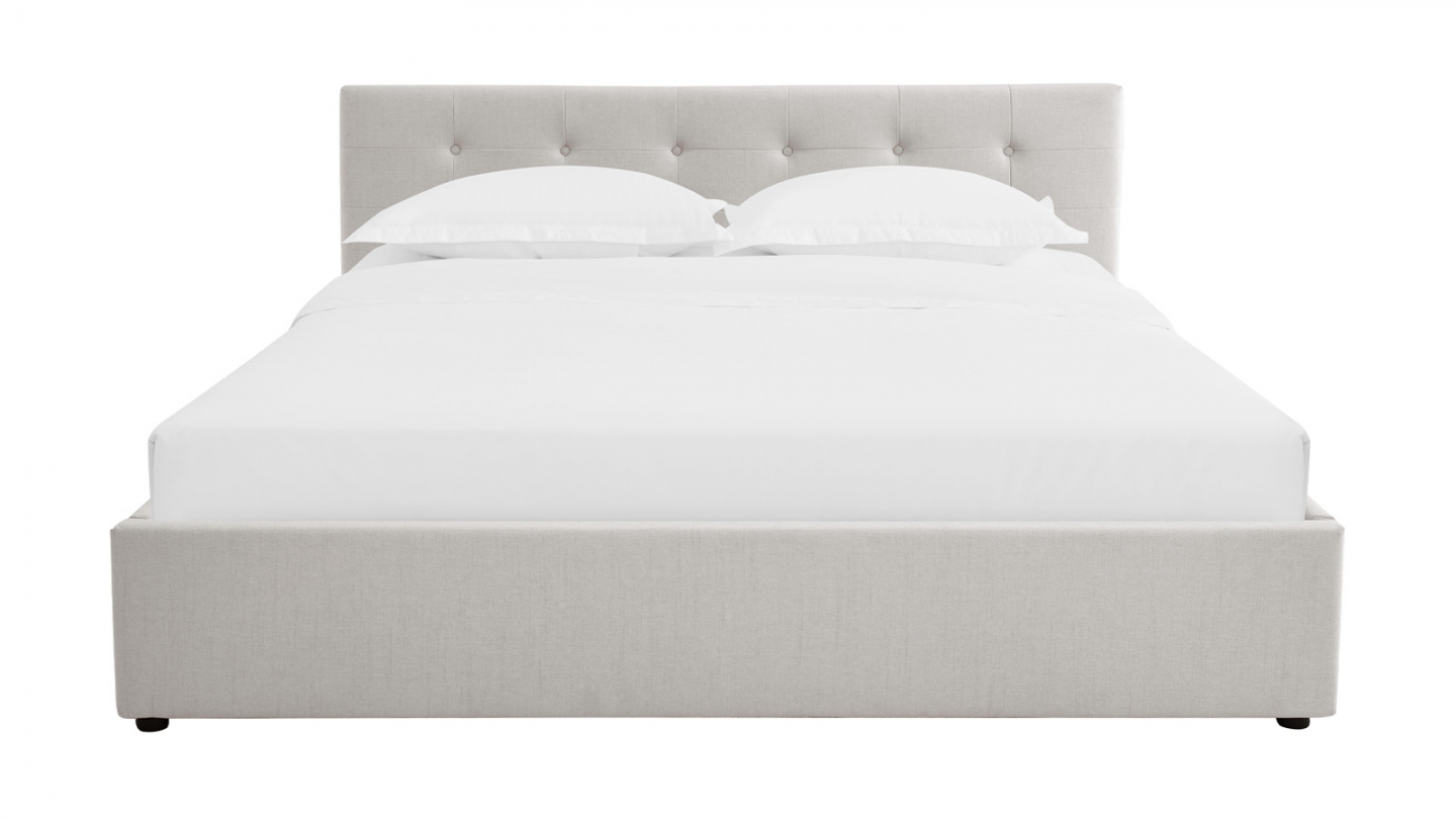 Ensemble Lit coffre adulte 180x200cm avec tête de lit en tissu beige - Tina + Matelas mémoire de forme - Dual Confort