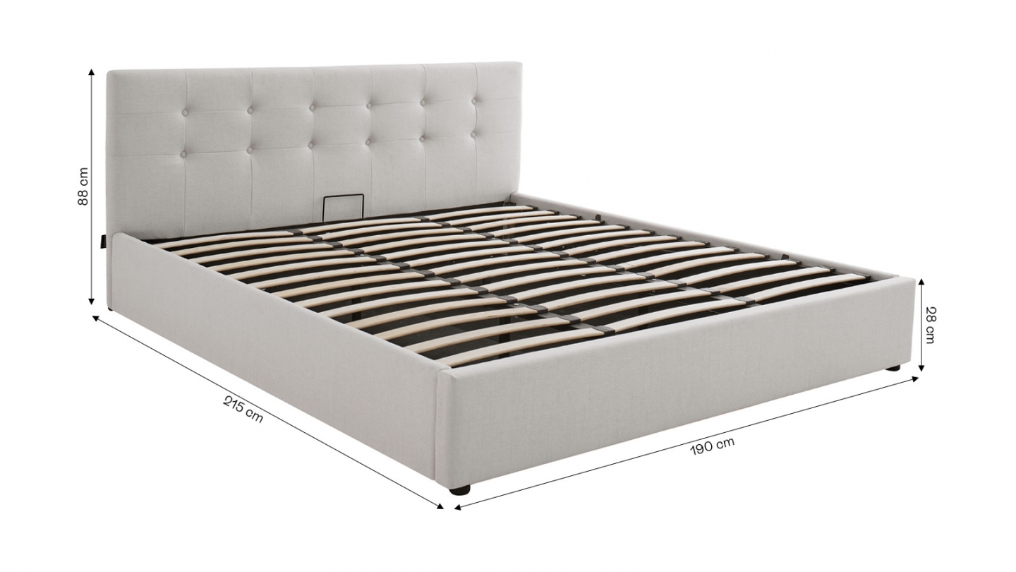 Ensemble Lit coffre adulte 180x200cm avec tête de lit en tissu beige - Tina + Matelas mémoire de forme - Dual Confort