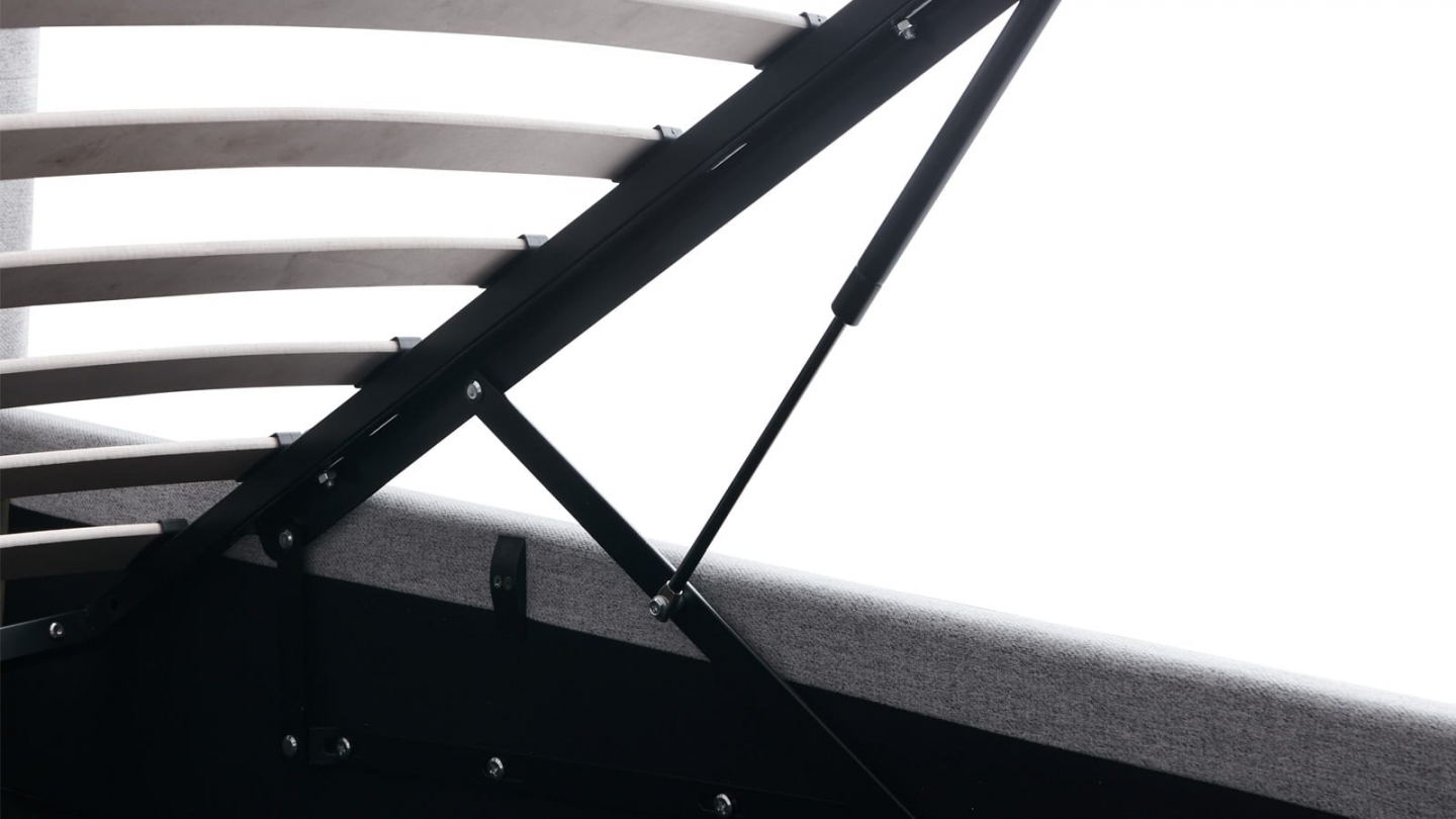 Ensemble Lit coffre adulte 160x200cm avec tête de lit en tissu gris - Tina + Matelas ressorts ensachés - Spring Elite