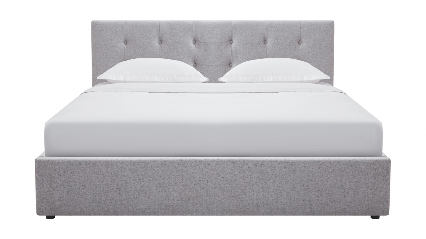 Ensemble Lit coffre adulte 180x200cm avec tête de lit en tissu gris - Tina + Matelas mémoire de forme - Dual Confort