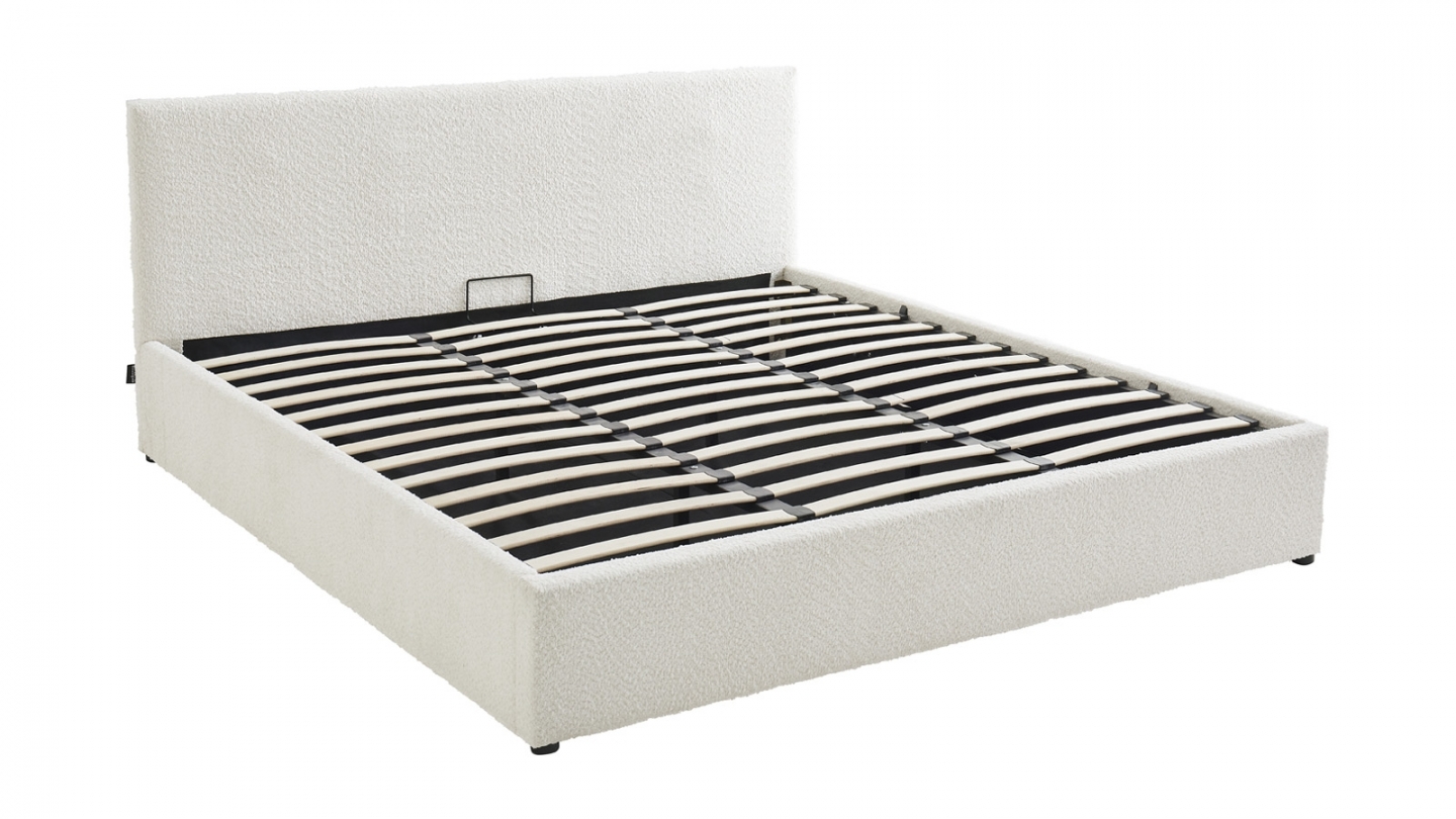 Ensemble Lit coffre adulte 180x200cm avec tête de lit en tissu bouclé beige - Tina + Matelas ressorts ensachés - Spring Elite Ensemble Lit coffre adulte 180x200cm avec tête de lit en tissu bouclé beige - Tina + Matelas ressorts ensachés - Spring Elite
