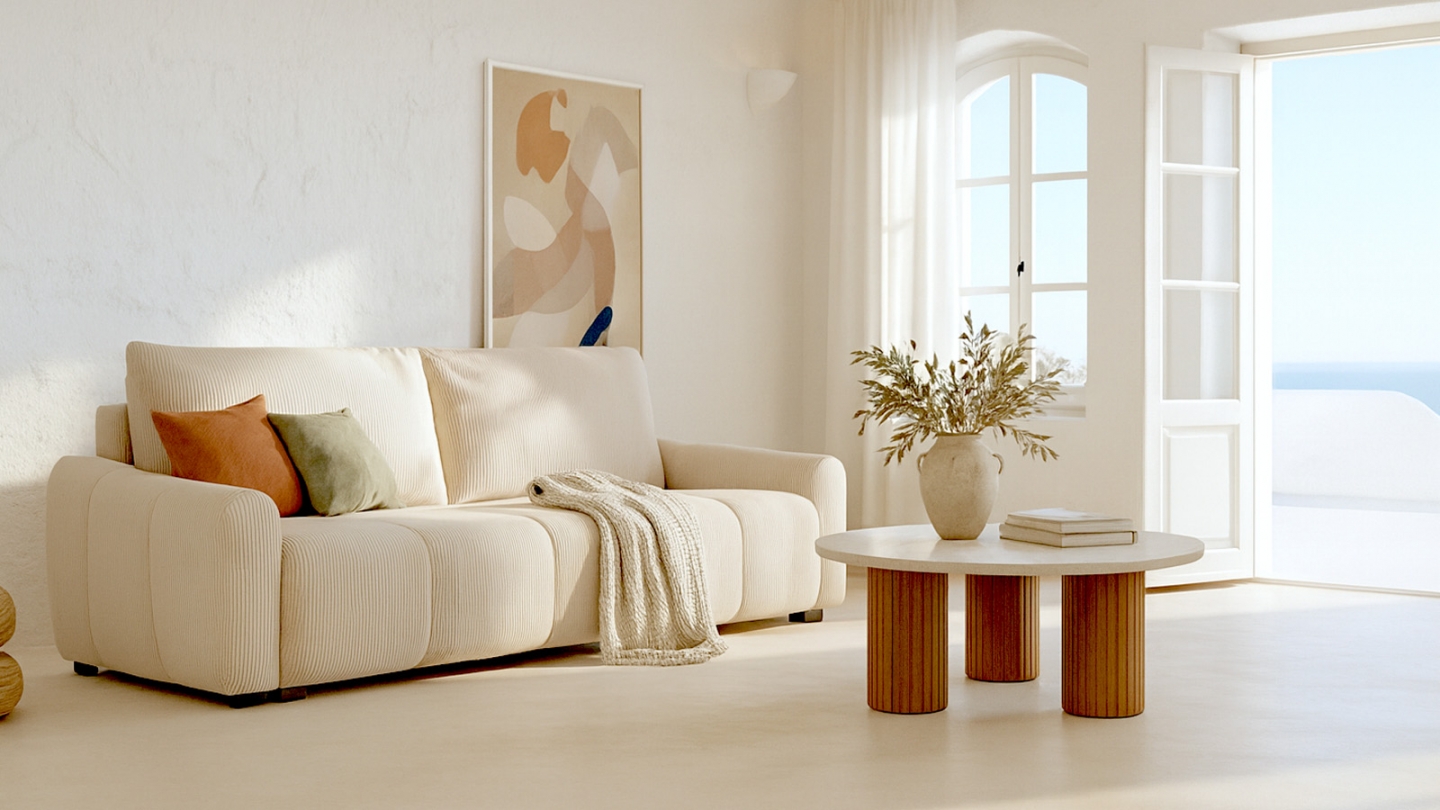 Canapé convertible 3 places en velours côtelé beige - Carla Canapé convertible 3 places en velours côtelé beige - Carla