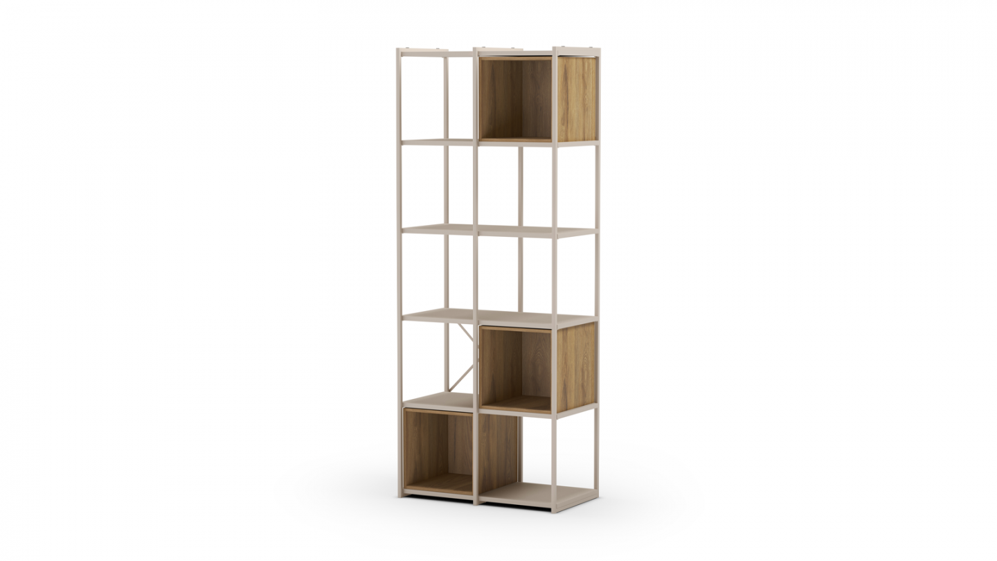 Bibliothèque 5 niveaux en métal beige 70 cm - Elie