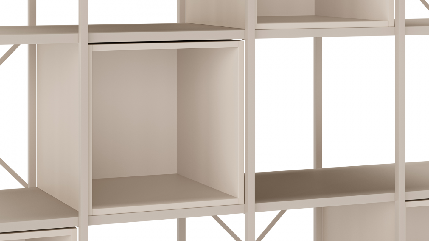 Bibliothèque 5 niveaux en métal beige et décor bois 140 cm - Elie